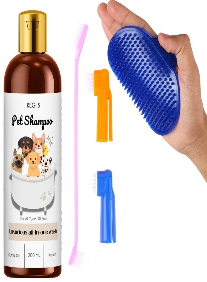 مجموعة شامبو الحيوانات الأليفة من ريجيس مع فرشاة تنظيف، غسول فاخر شامل للكلاب والقطط، 200 مل، تتضمن فرشاة تدليك وفرشاة أسنان (عبوة من 3 قطع) - Image 1